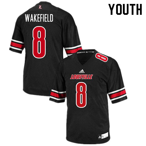 Youth #8 Keion Wakefield Louisville Cardinals College Football Jerseys Sale-Black - Click Image to Close
